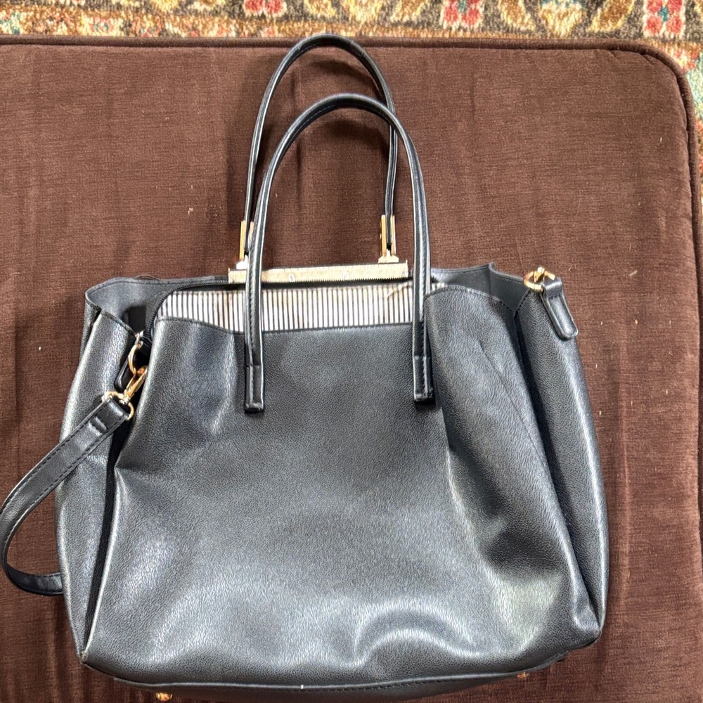 Elegant Black Pleather Tote Bag
